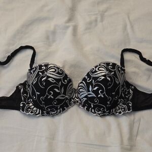Chic Black and Silver Floral Bra